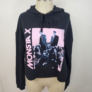Monsta X Black Pink K-pop Crop Graphic Hoodie, Size Medium
